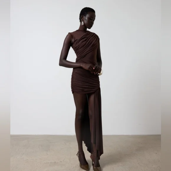 DE LA VALI ravenna mini dress In Brown Jersey - Picture 5 of 15